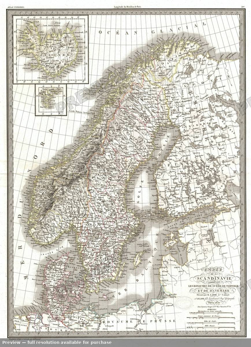 Antique map: Scandinavie, 1829, 1829