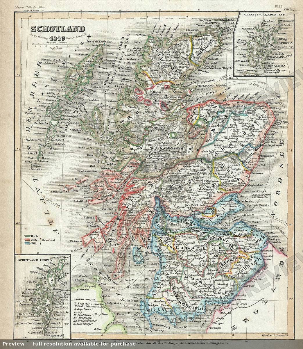 Antique map: Schotland, 1849