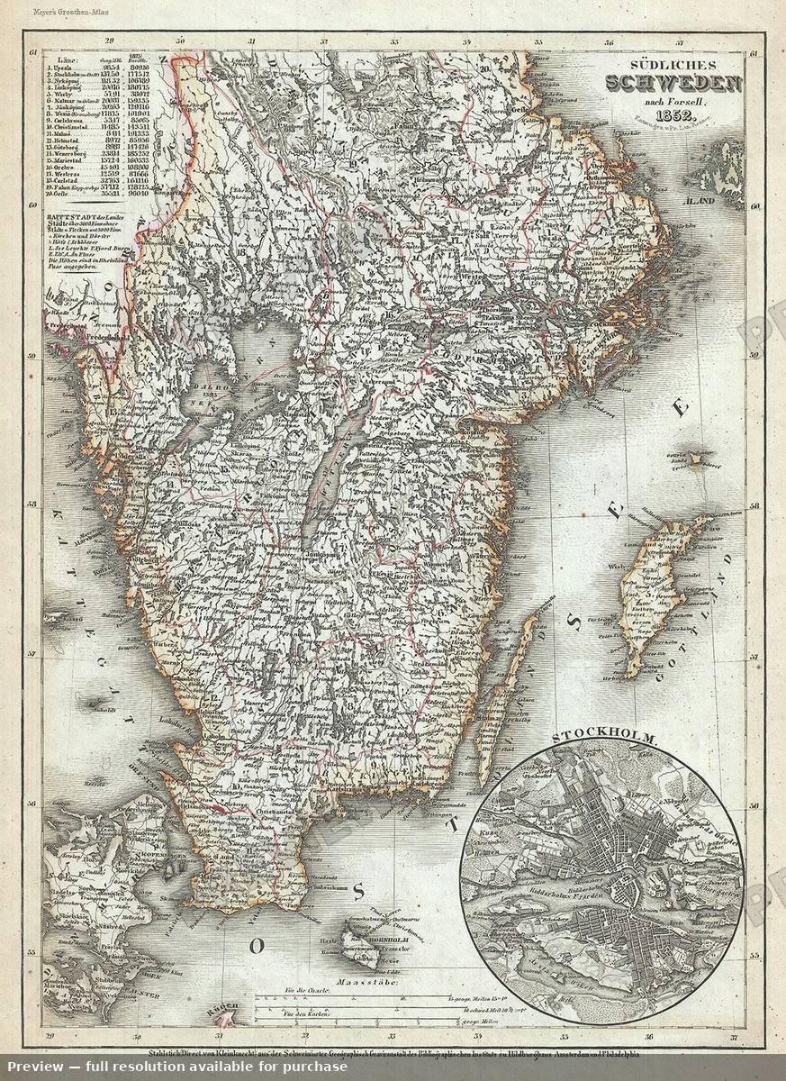 Antique map: Schweden, 1852