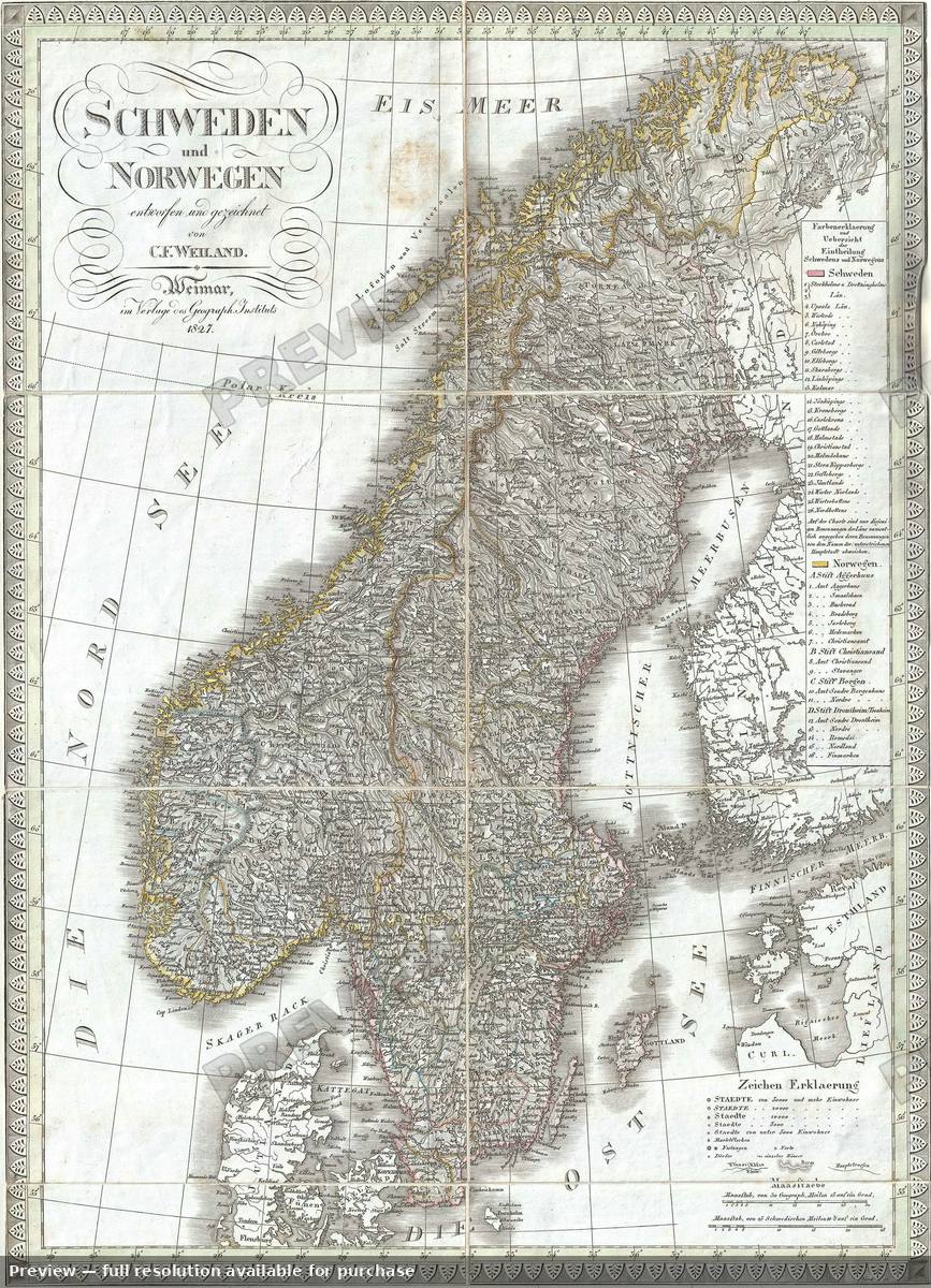 Antique map: Schweden Norwegen, 1827, 1827