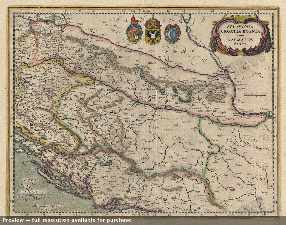 Antique map: Sclavonia Croatia, 1628