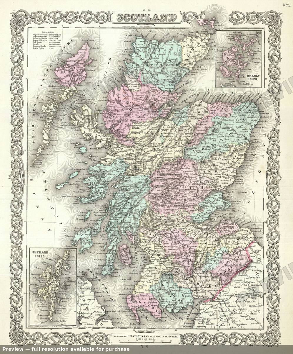 Antique map: Scotland, 1855, 1855