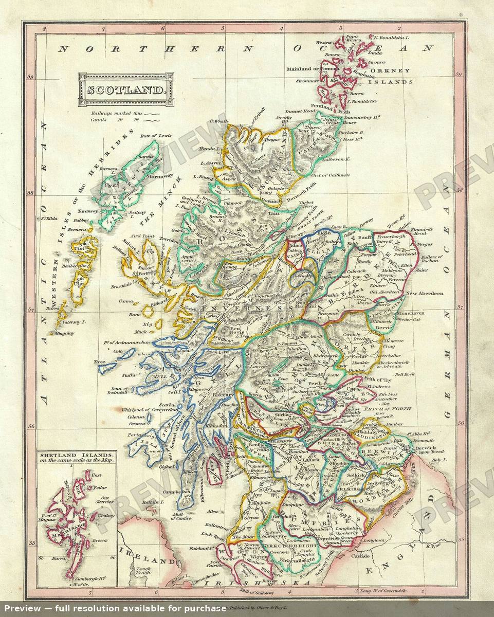 Antique map: Scotland, 1845, 1845