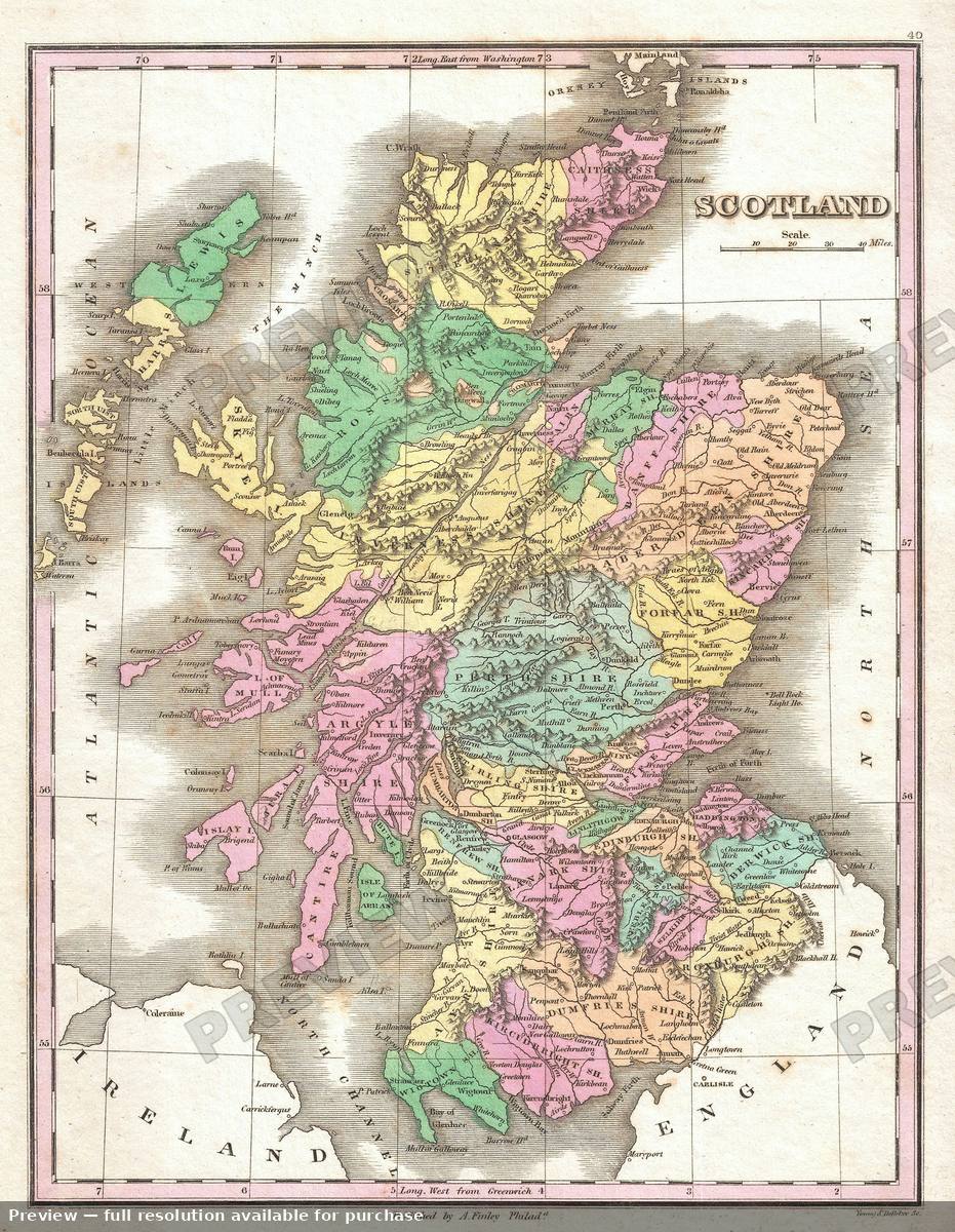 Antique map: Scotland, 1827