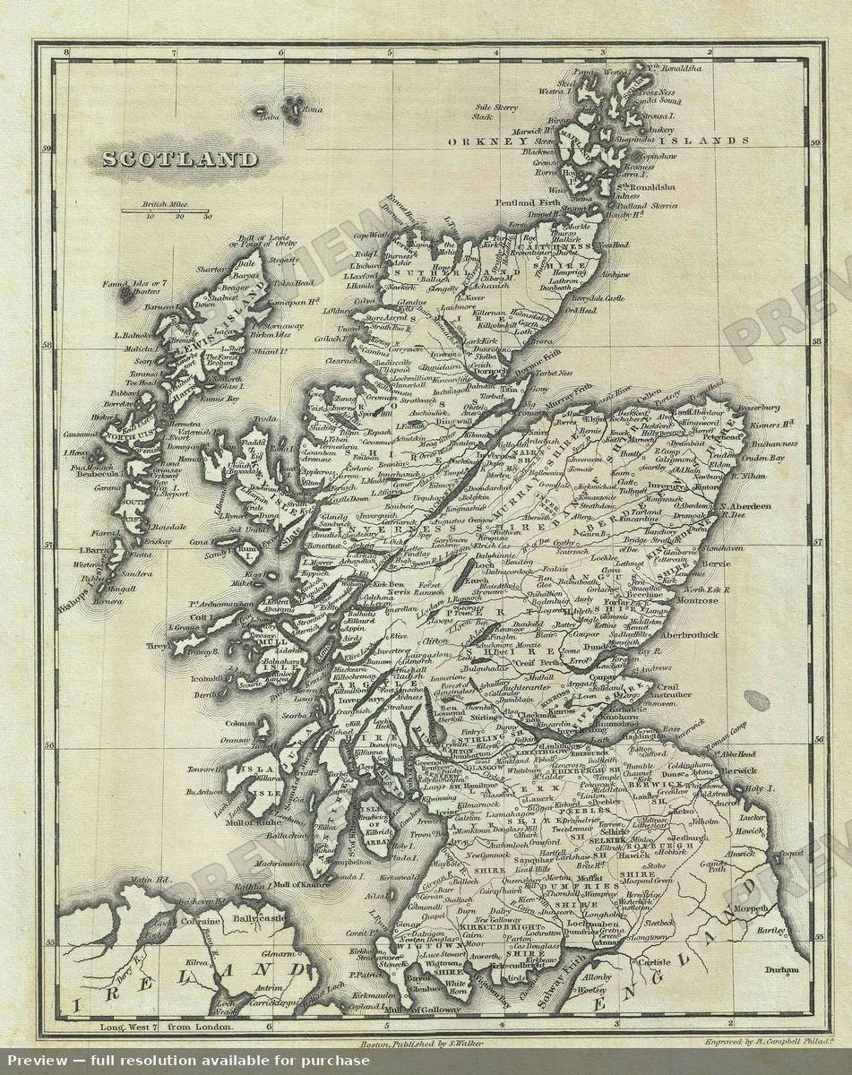 Antique map: Scotland, 1828