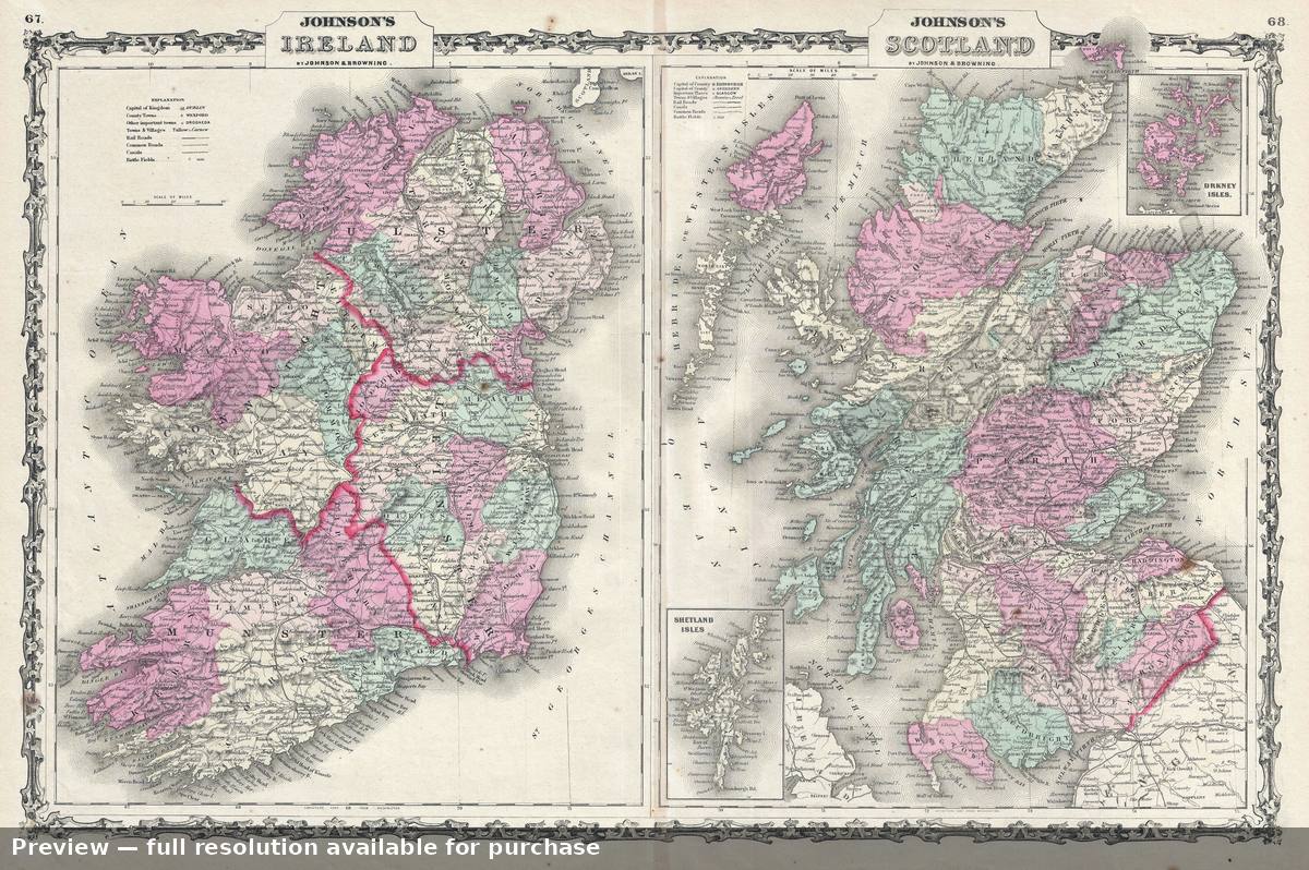Antique map: Scotland Ireland, 1861, 1861