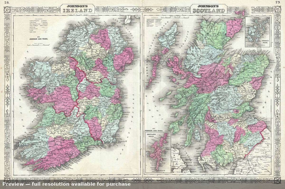 Antique map: Scotland Ireland, 1864, 1864