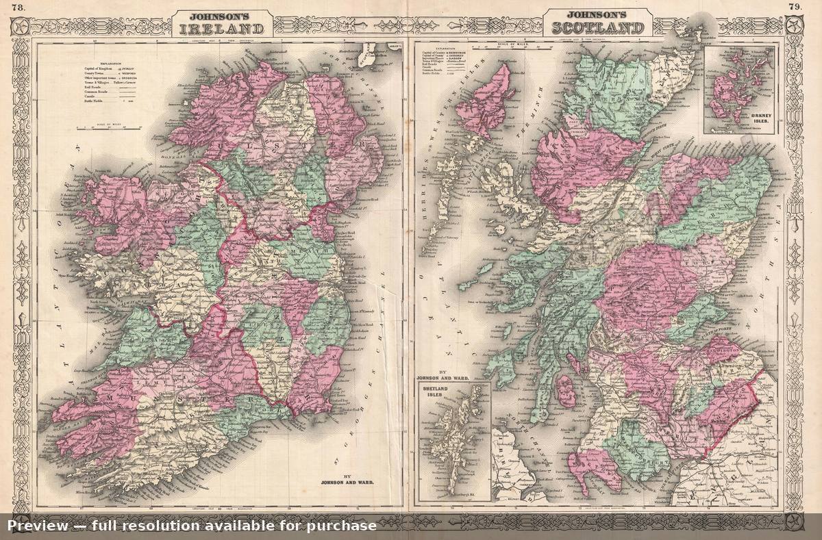 Antique map: Scotland Ireland, 1866, 1866