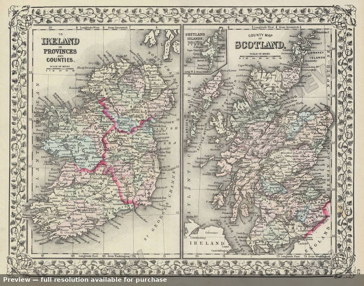 Antique map: Scotland Ireland, 1872, 1872