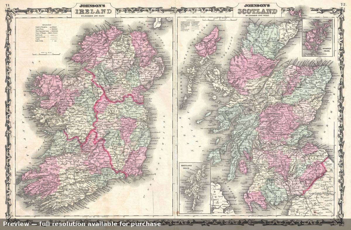 Antique map: Sct Ire, 1862, 1862