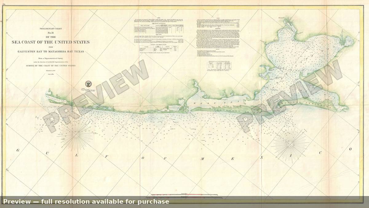 Antique map: Sea Coast Texas, 1857, 1857