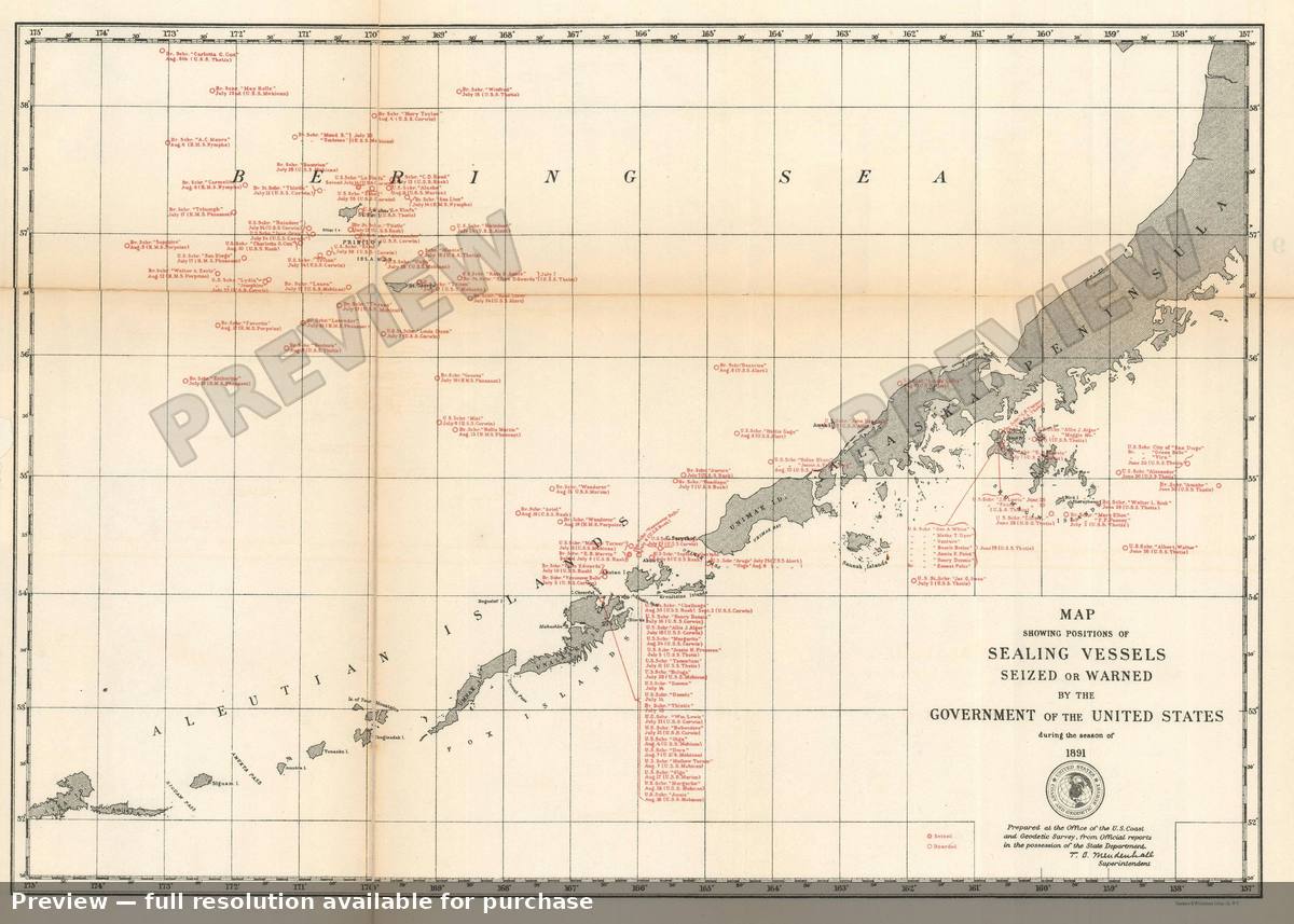 Antique map: Sealing Vessels, 1891