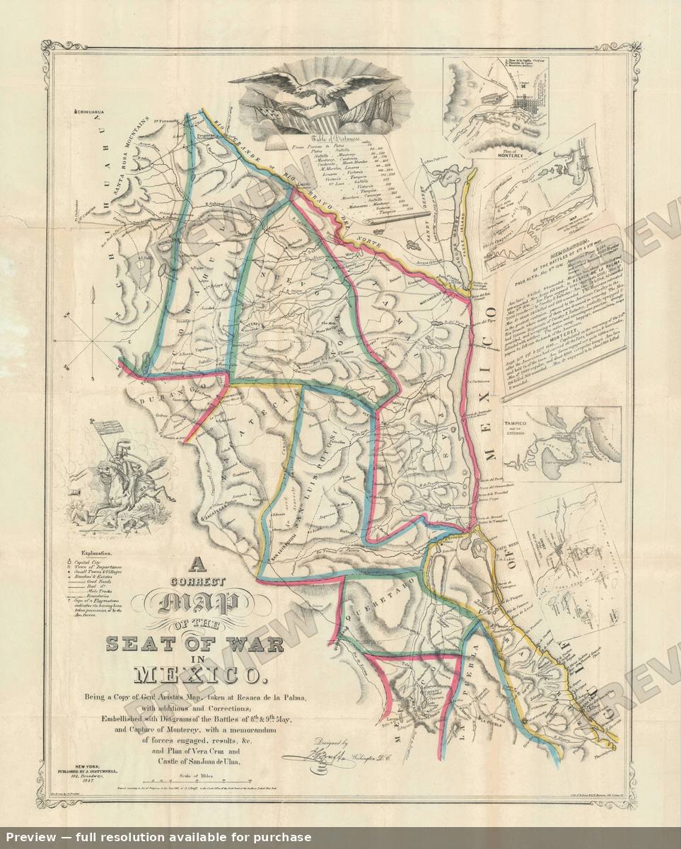 Antique map: Seatof War Mexico, 1847, 1847