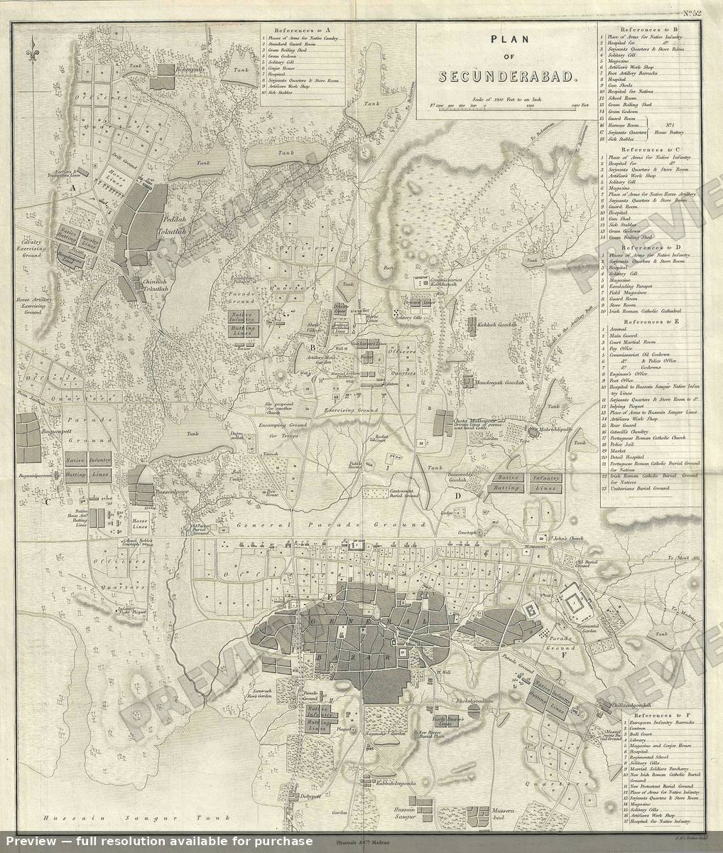 Antique map: Secunderabad, 1854, 1854