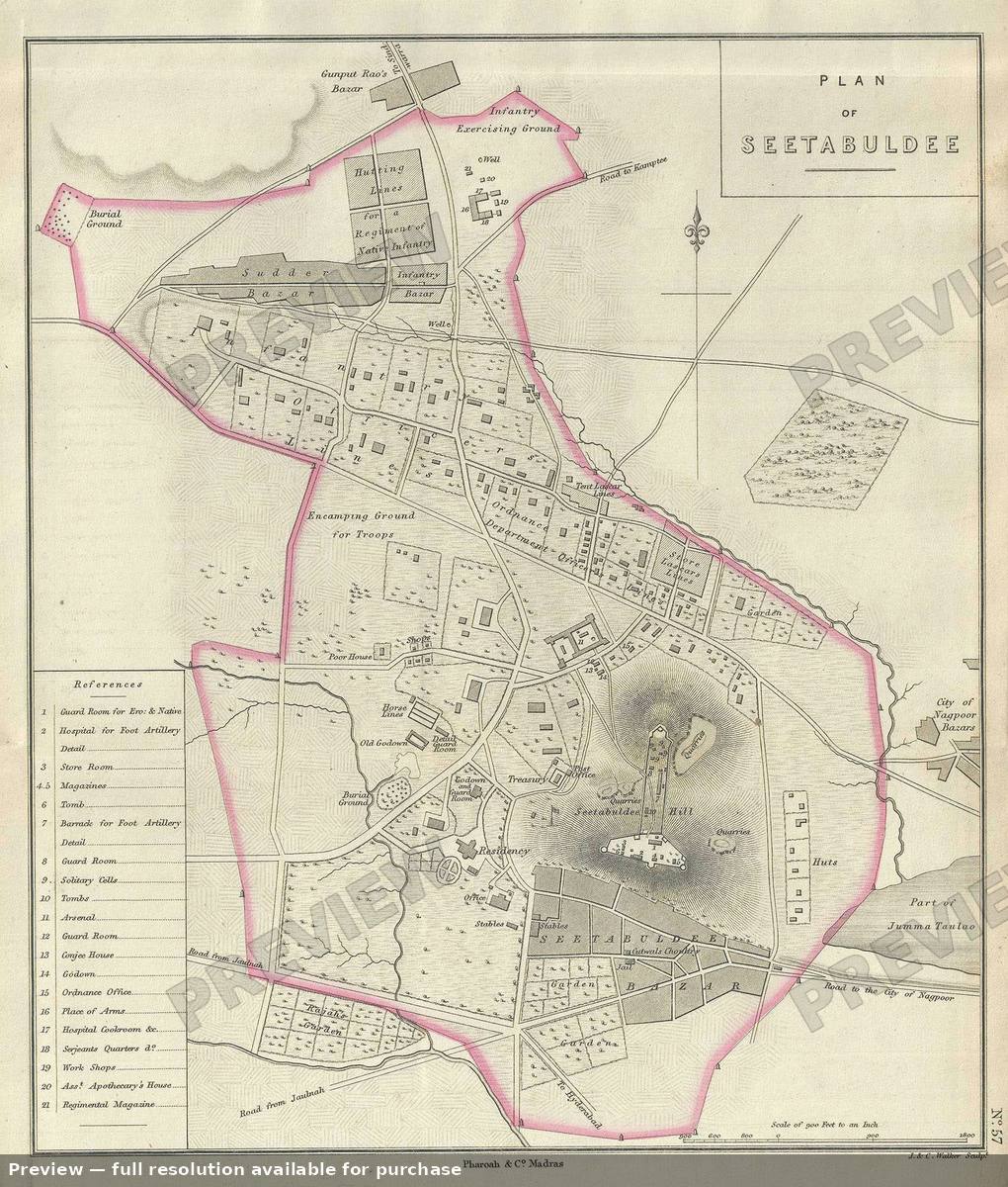Antique map: Seetabuldee, 1854, 1854
