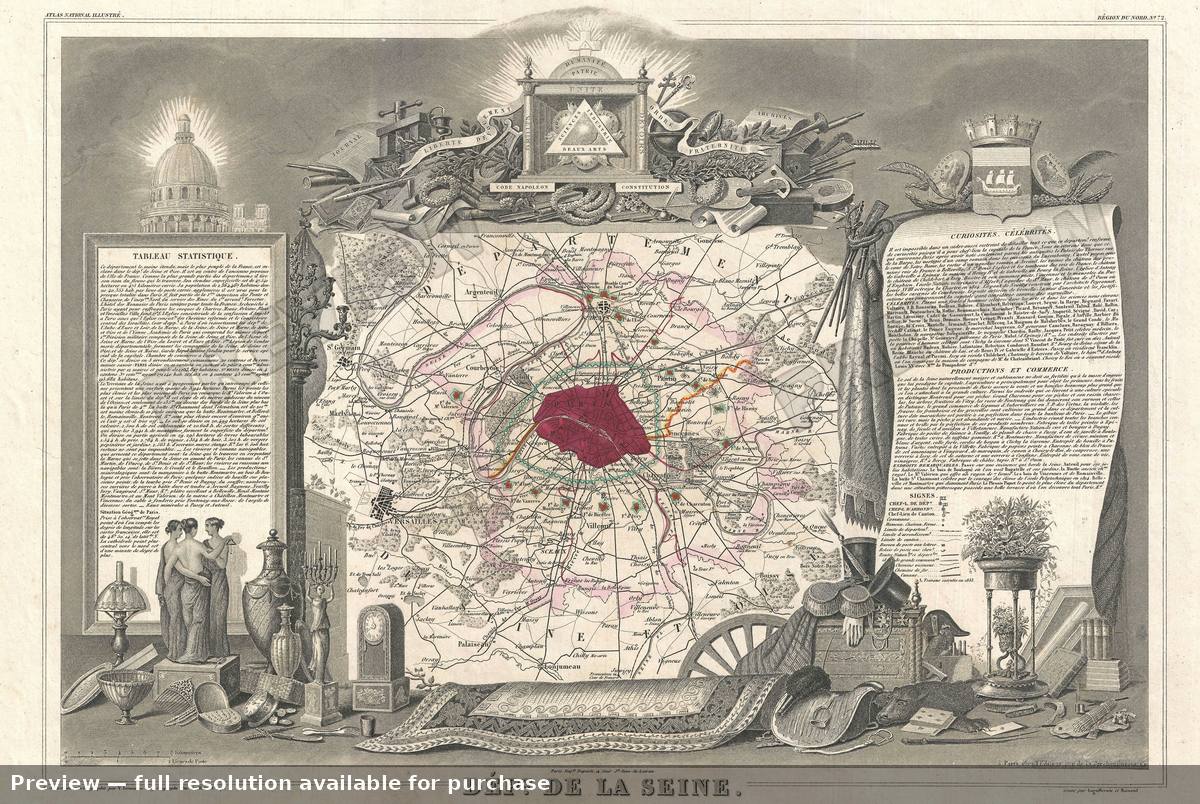 Antique map: Seine, 1852, 1852