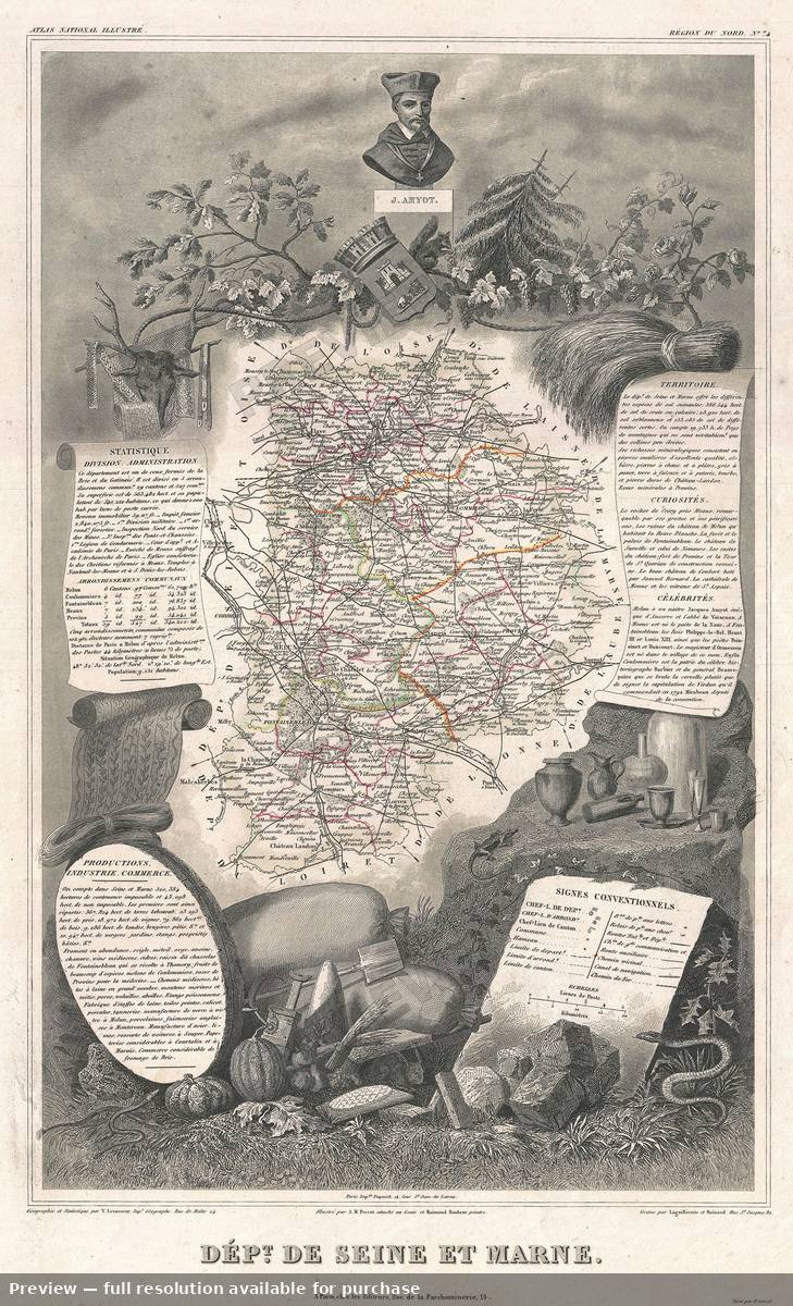 Antique map: Seine Et Marne, 1852, 1852