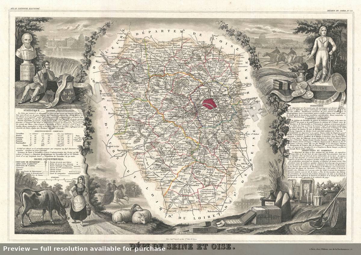 Antique map: Seine Et Oise, 1852, 1852