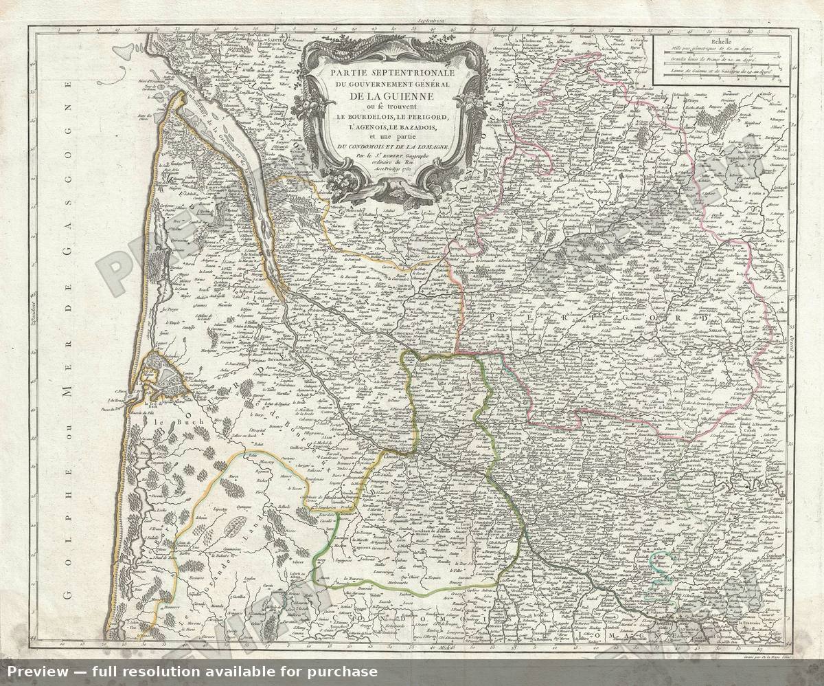 Antique map: Septentrionale Guienne, 1757, 1757