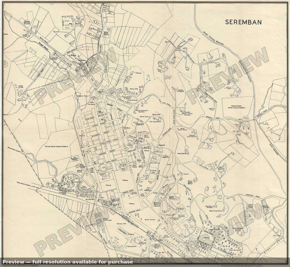 Antique map: Seremban, 1933