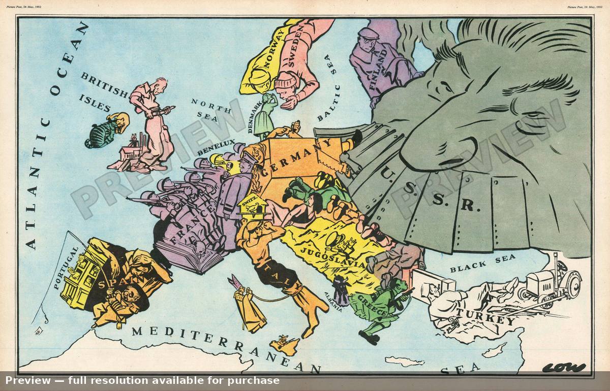 Antique map: Serio Comic Europe, 1952, 1952