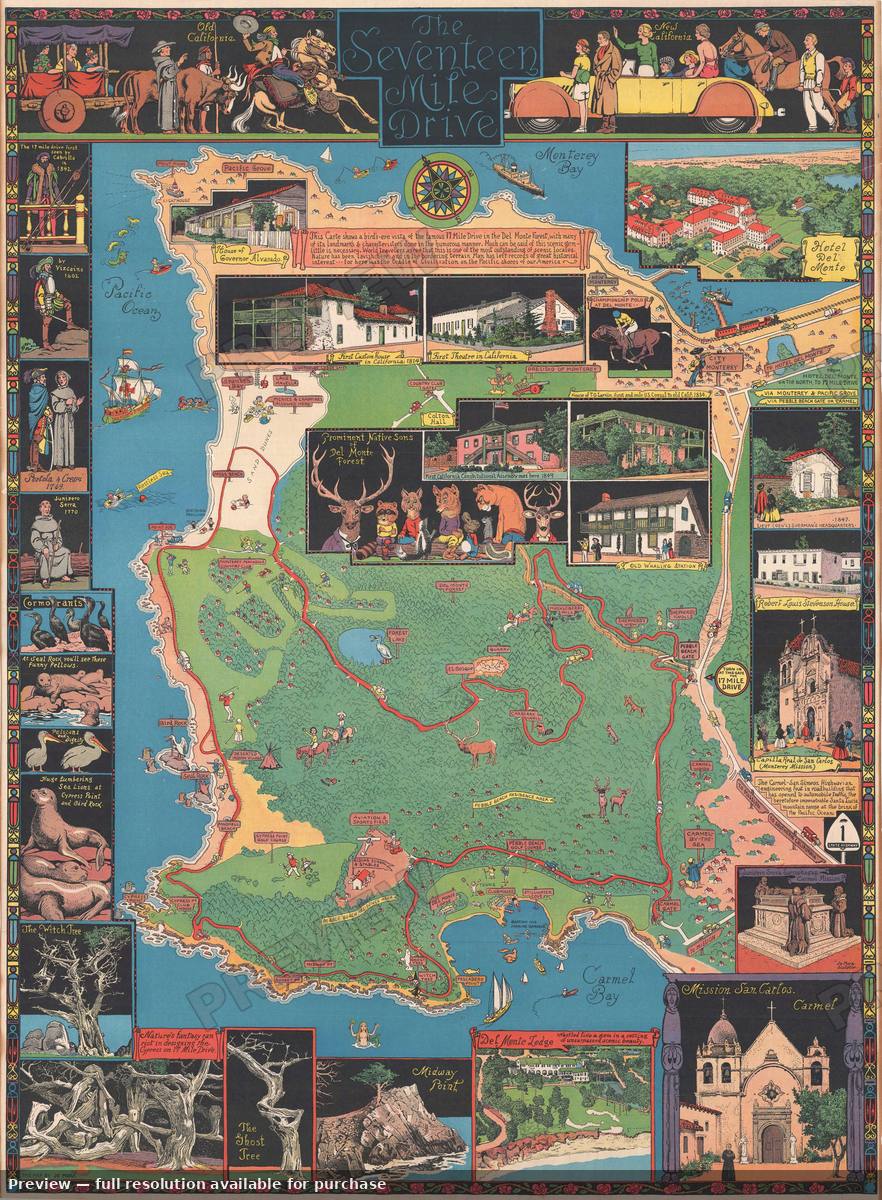 Antique map: Seventeen Mile Drive, 1927