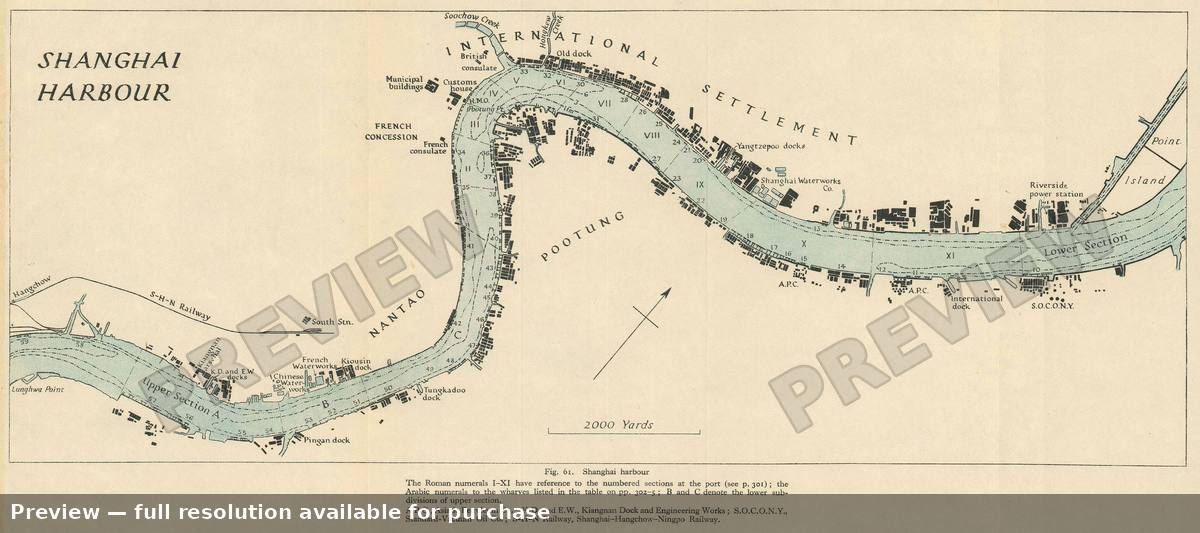 Antique map: Shanghai Harbour, 1945, 1945