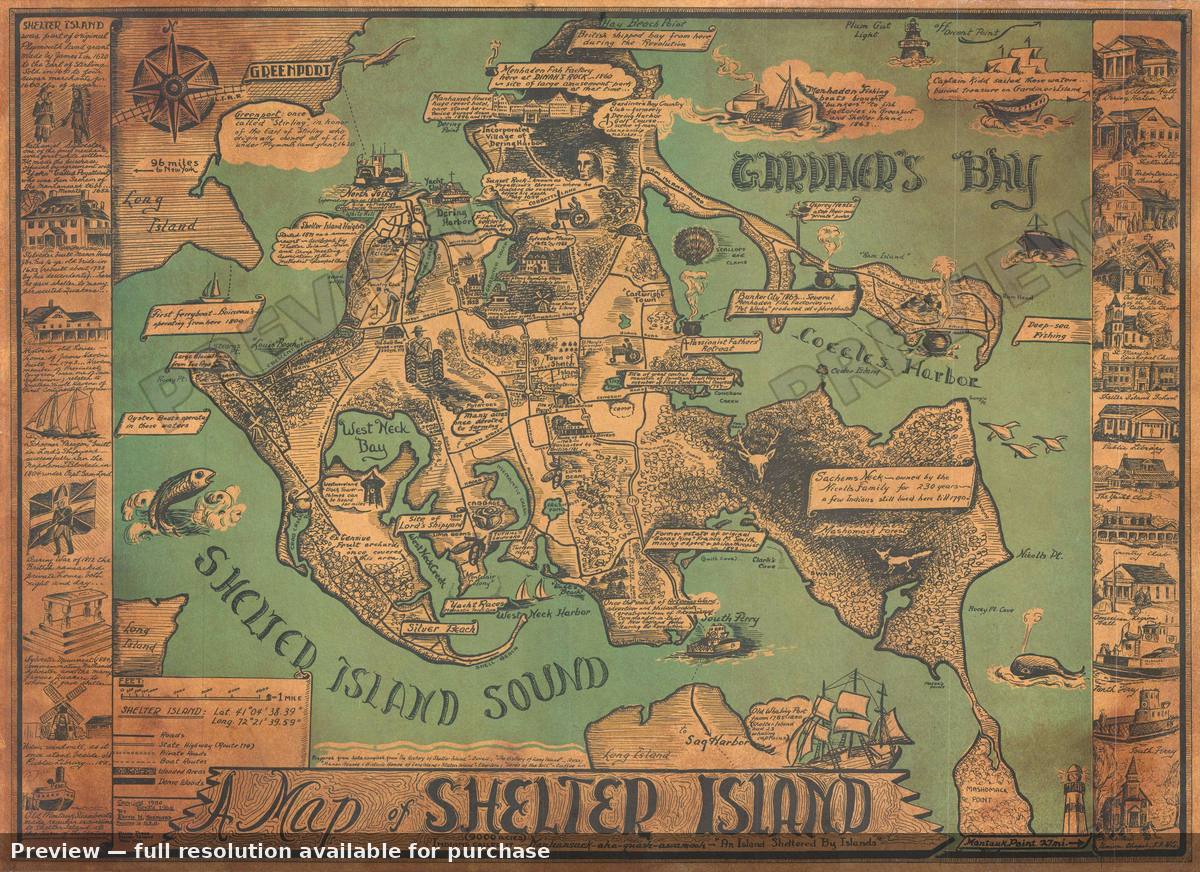Antique map: Shelter Island, 1966