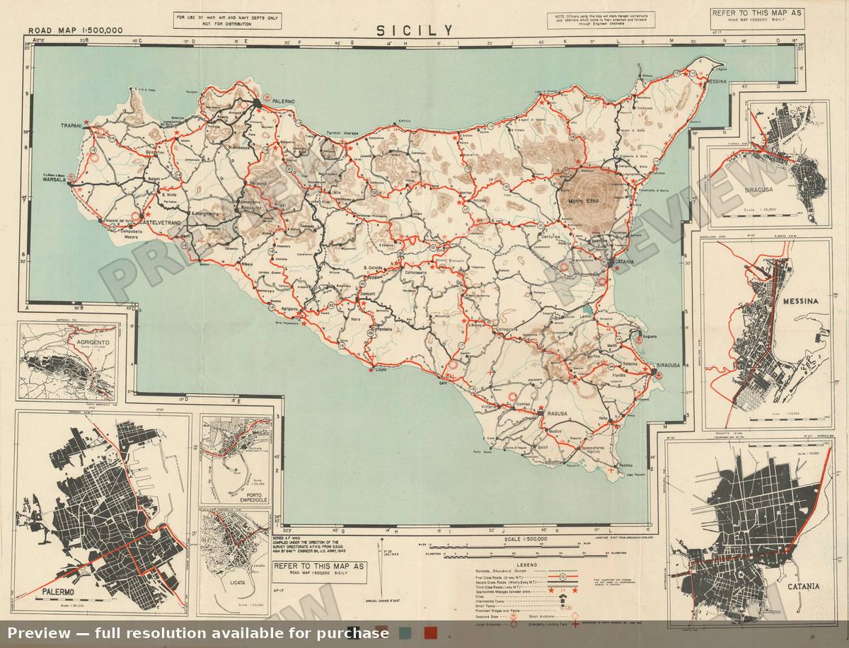 Antique map: Sicily, 1943, 1943