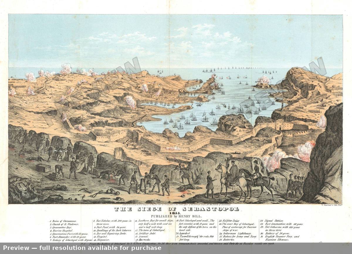Antique map: Siege Sebastopol, 1855, 1855