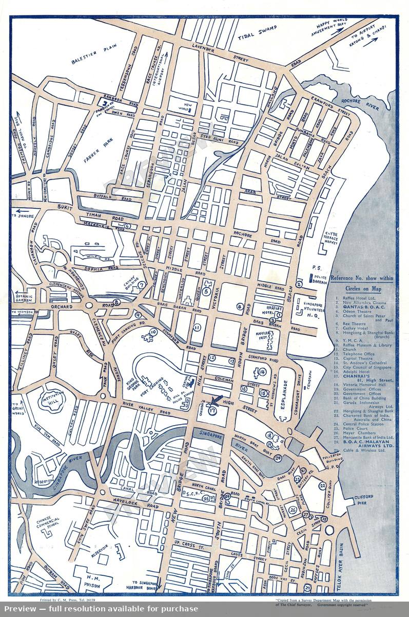 Antique map: Singapore, 1957