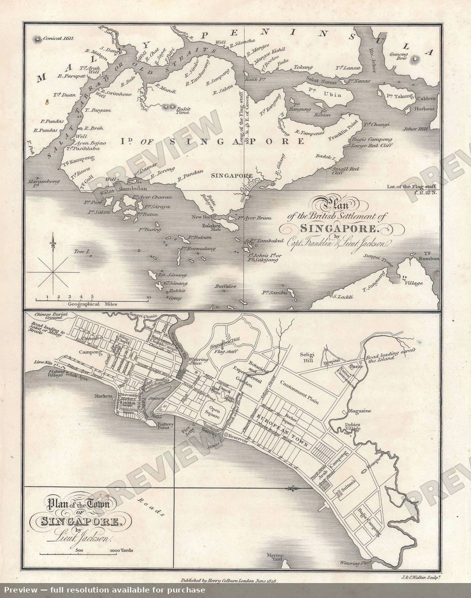 Antique map: Singapore, 1828