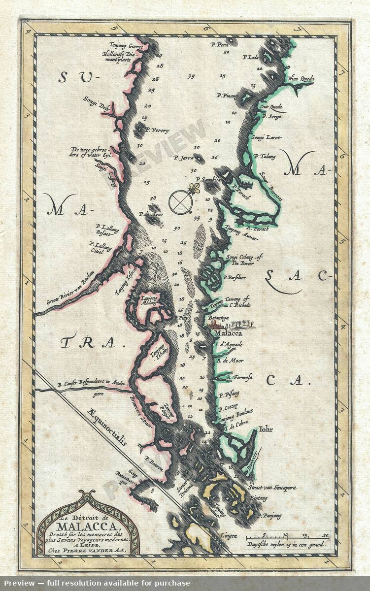 Antique map: Singapore Malacca Malaya, 1727