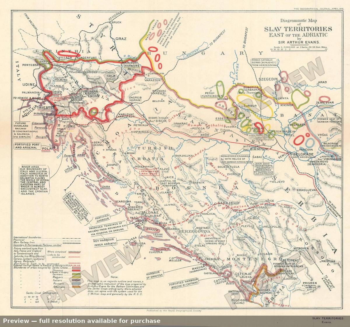Antique map: Slav Territories, 1916, 1916