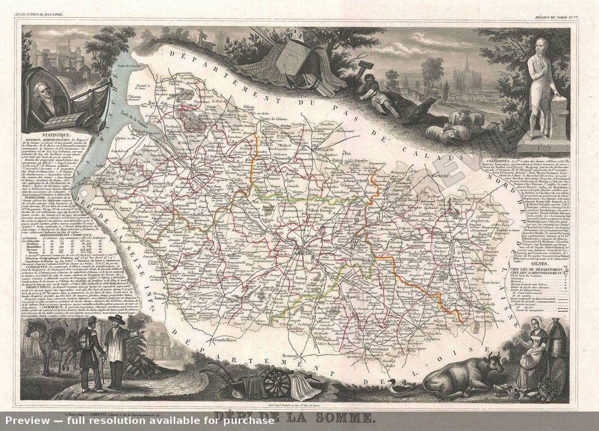 Antique map: Somme, 1852, 1852