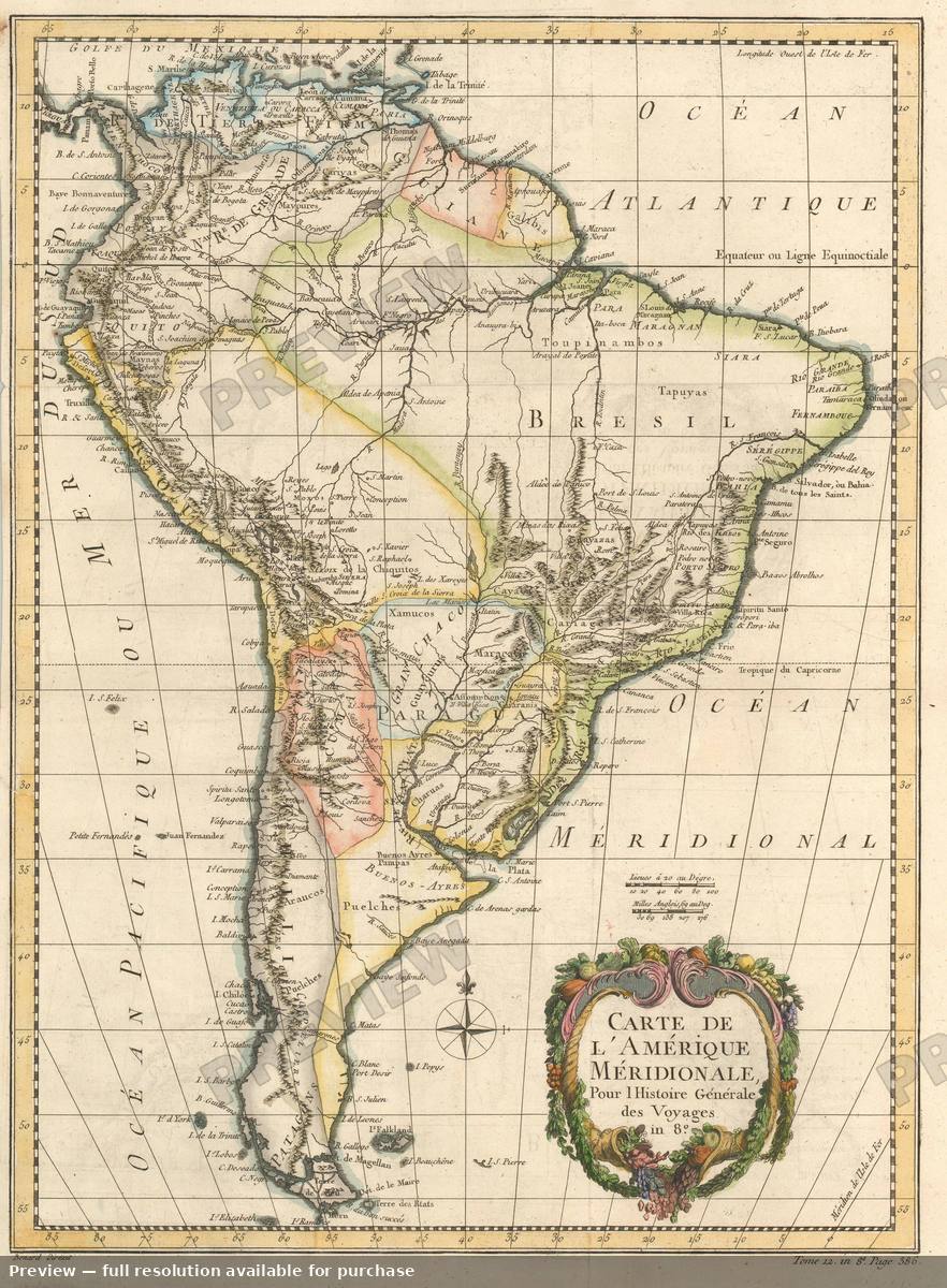 Antique map: South America, 1780, 1780