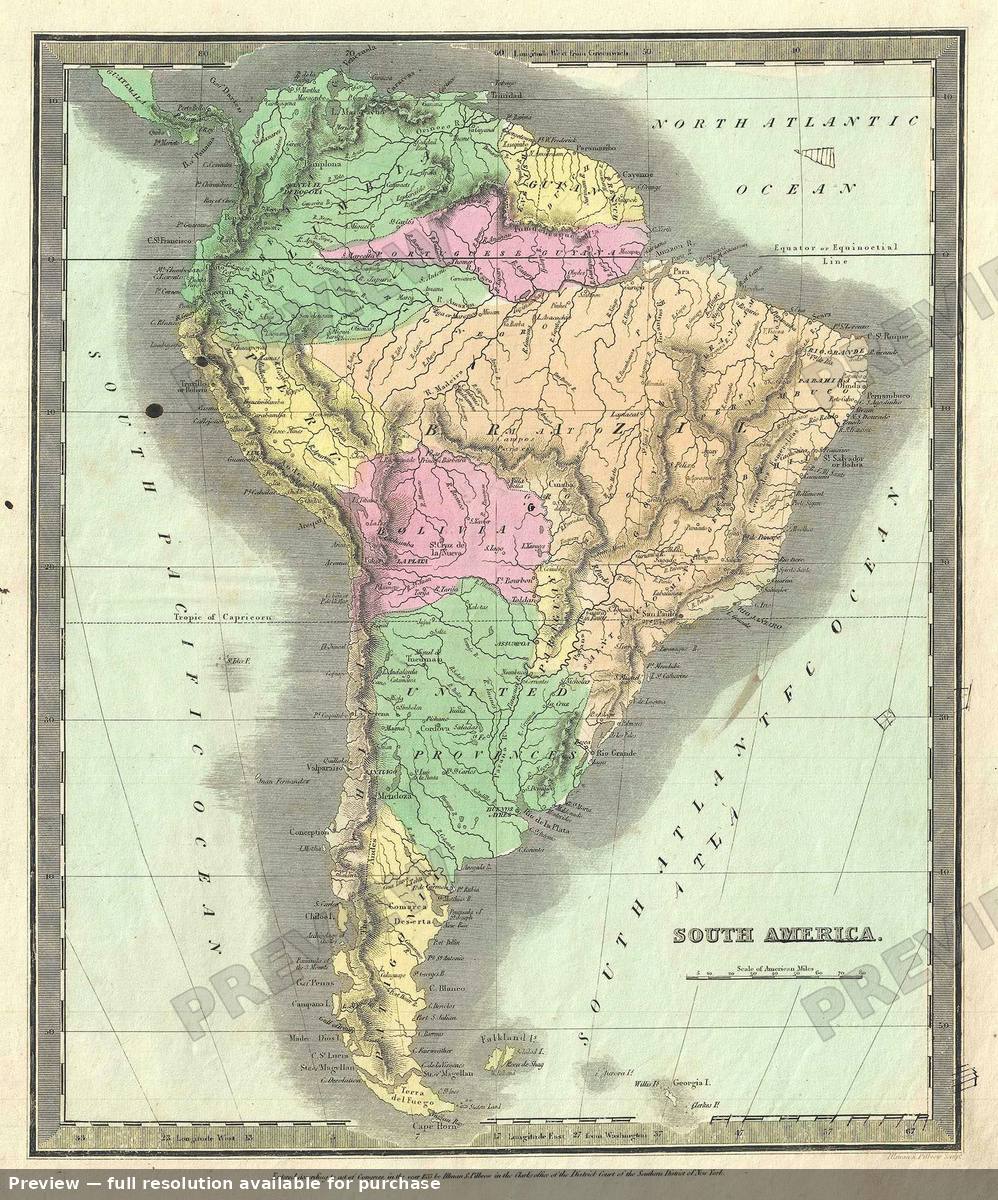 Antique map: South America, 1835