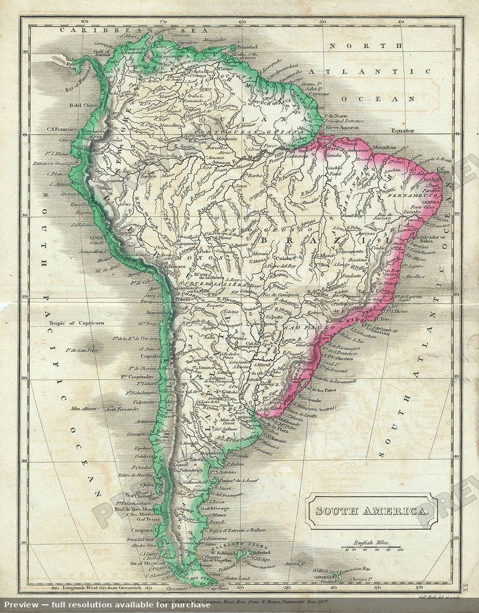 Antique map: South America, 1822, 1822