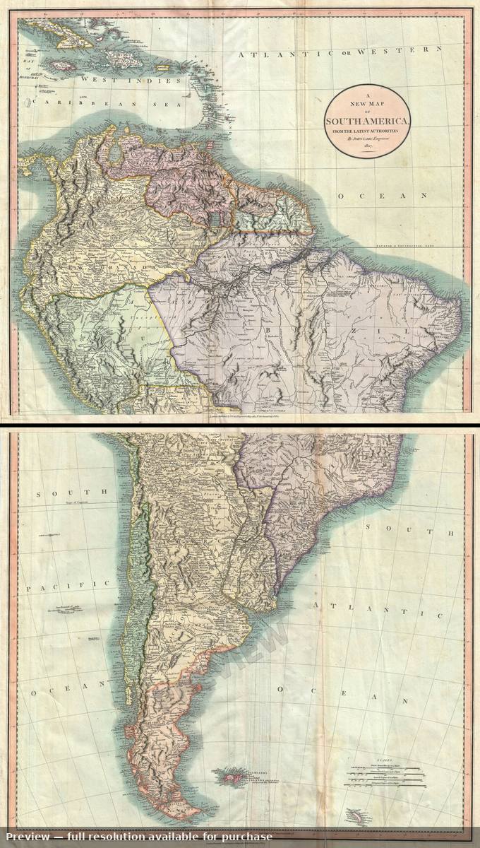 Antique map: South America, 1807, 1807