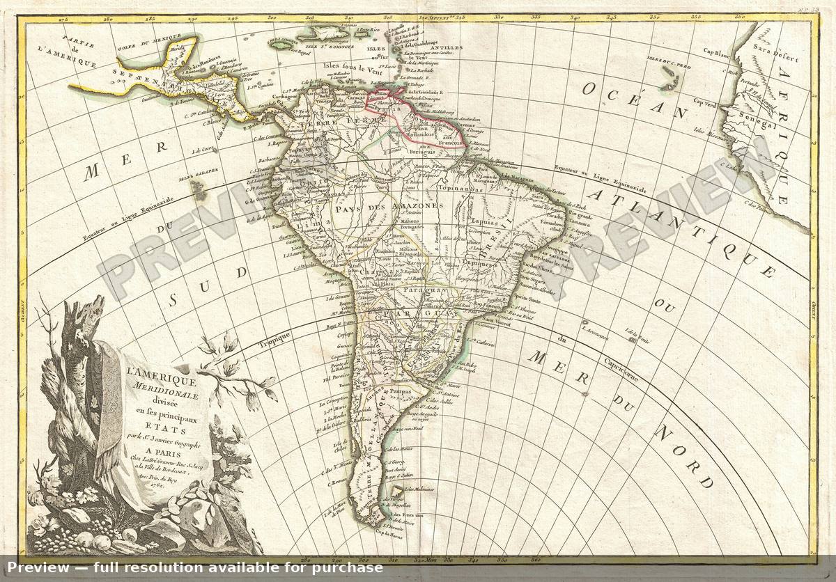 Antique map: South America, 1762, 1762