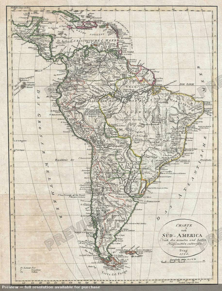 Antique map: South America, 1820