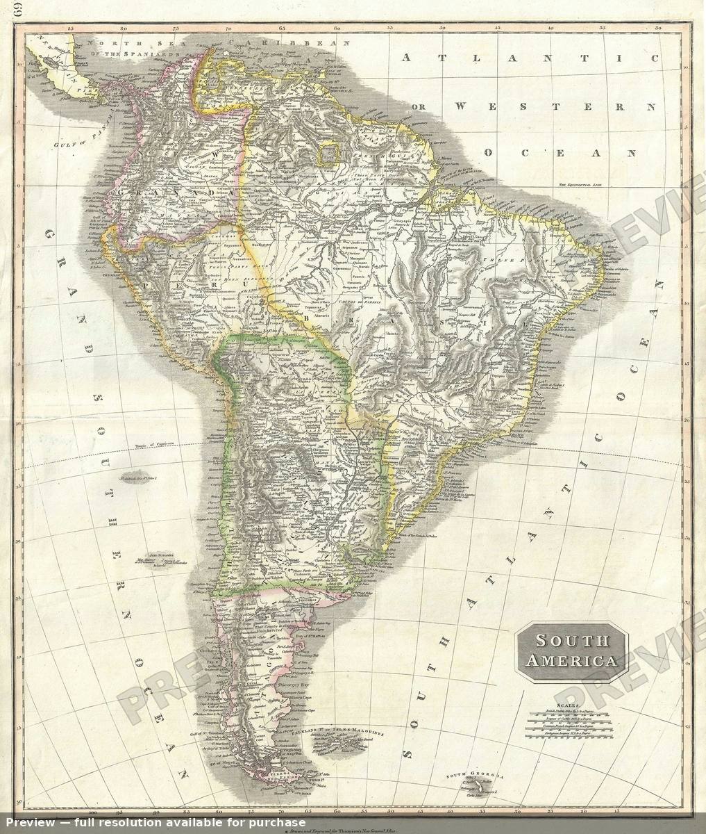 Antique map: South America, 1817