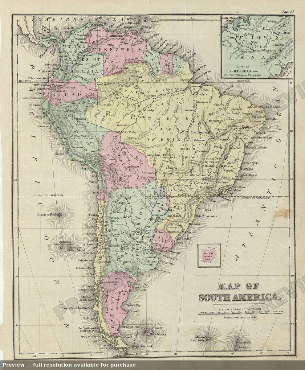 Antique map: South America, 1879, 1879