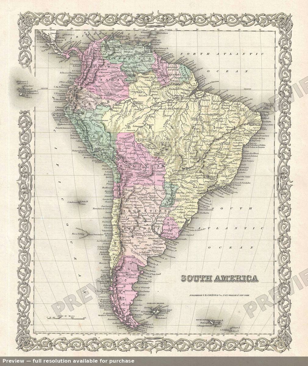 Antique map: South America 2, 1856, 1856