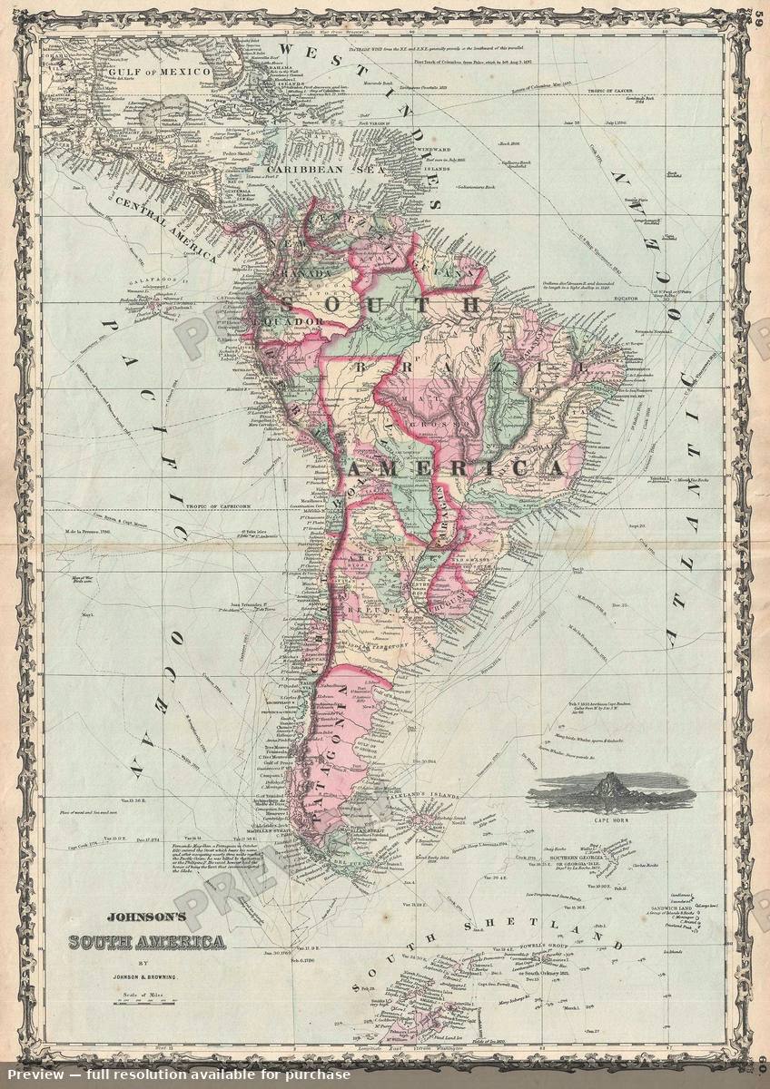 Antique map: South America 2, 1861, 1861
