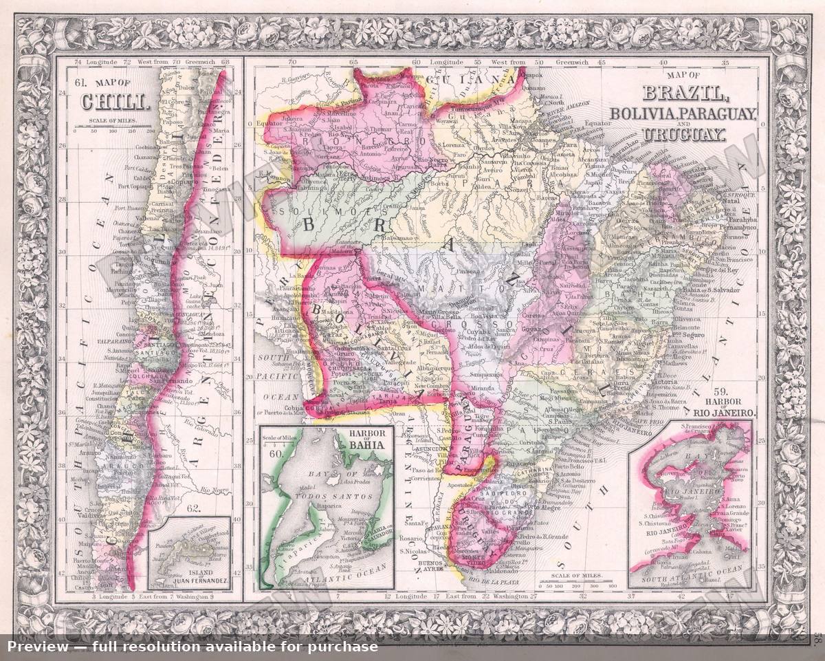 Antique map: South America South, 1864, 1864