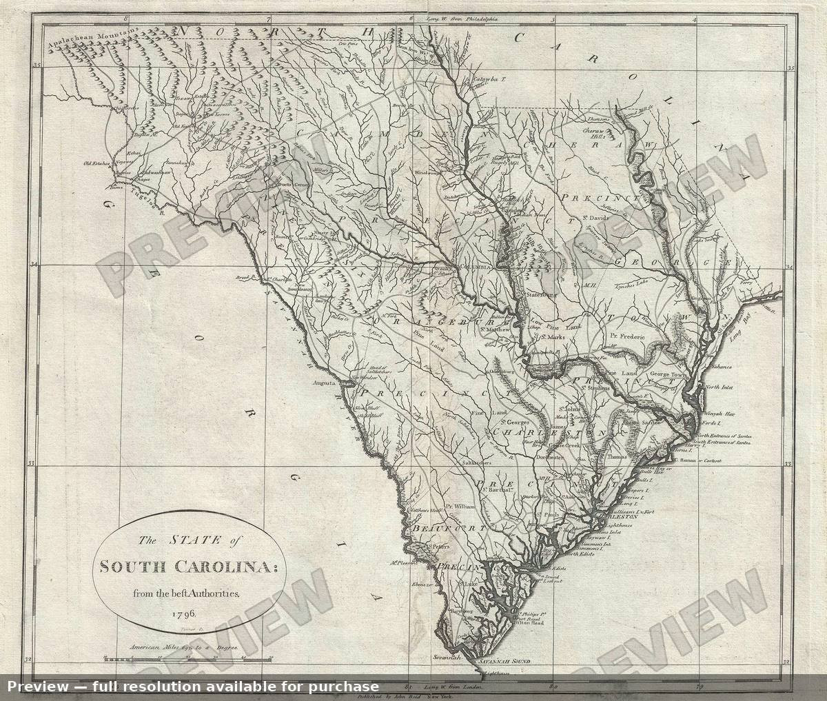 Antique map: South Carolina, 1796, 1796