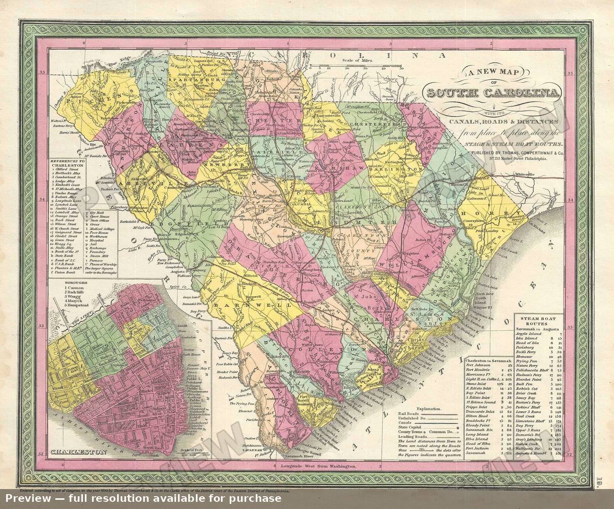 Antique map: South Carolina 2, 1854, 1854