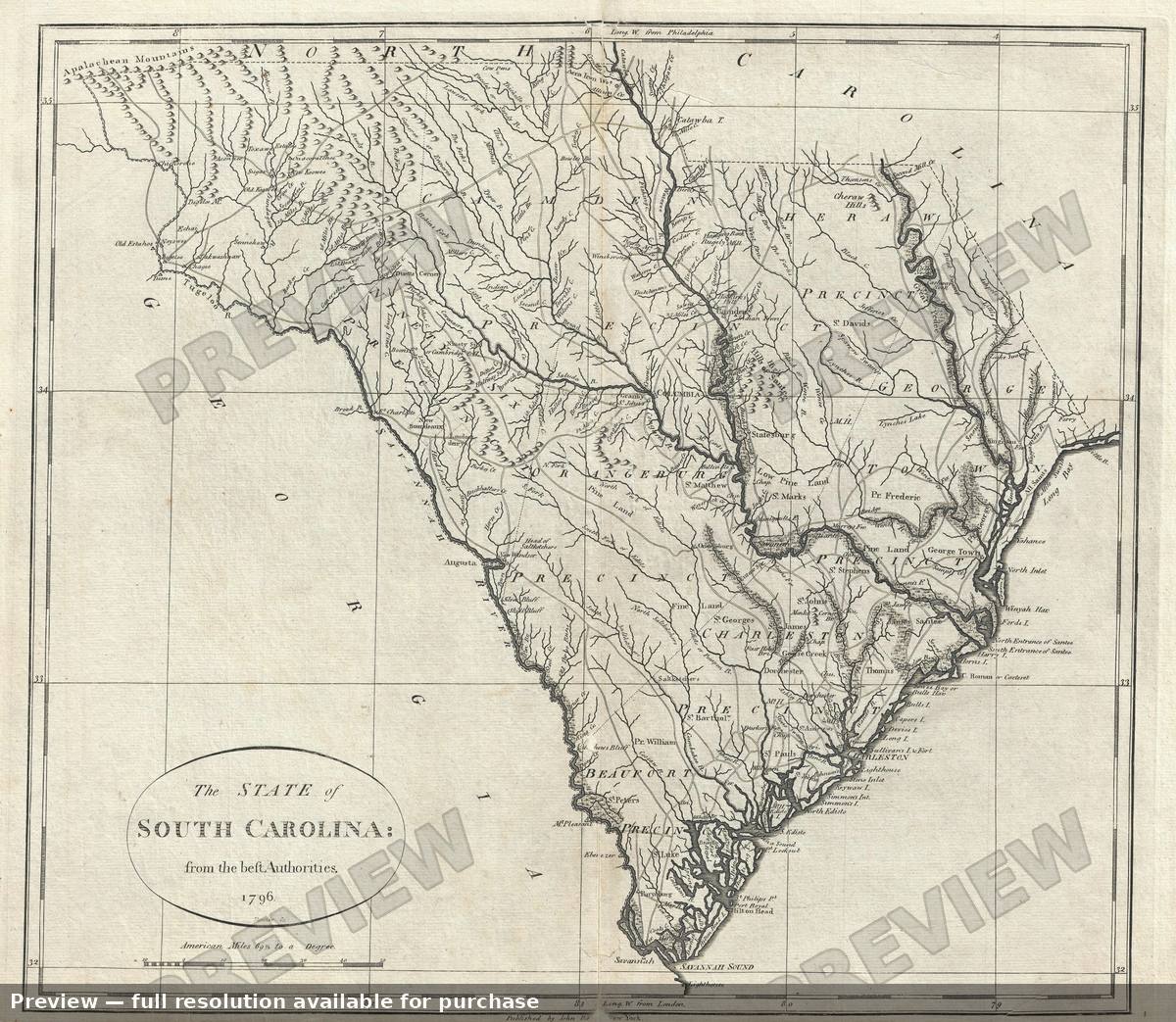 Antique map: South Carolina 2, 1796, 1796