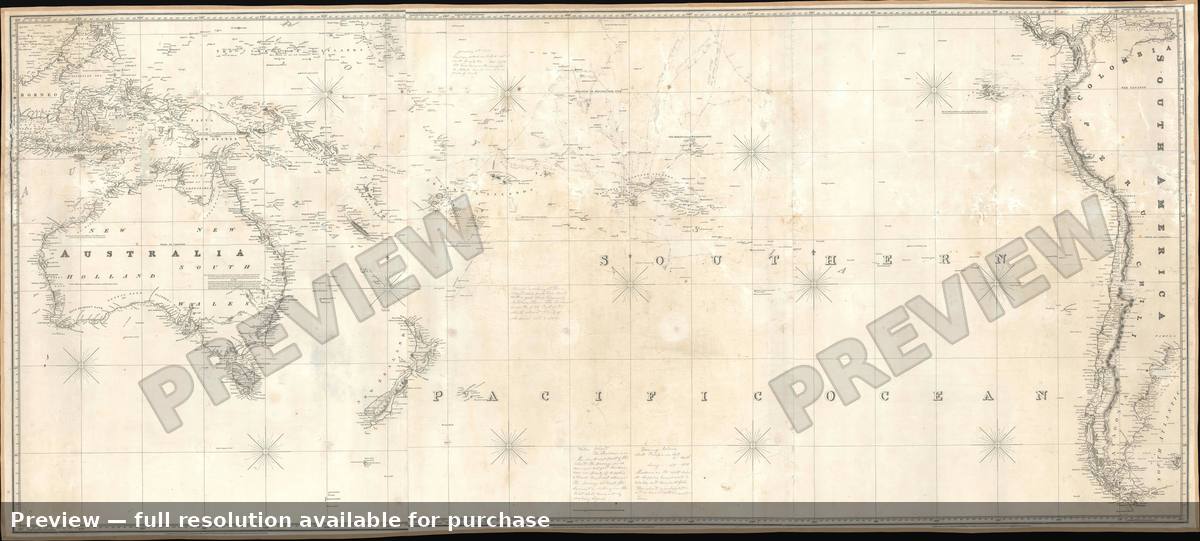 Antique map: South Pacific Whaling, 1825